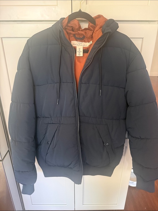 H&M Other - H&M Navy Puffer Jacket with Orange Hood Lining